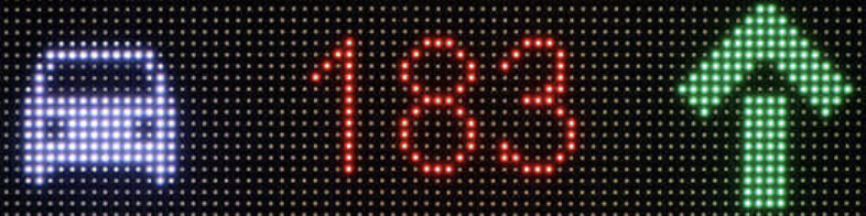 Smart Signage - LED display showing parking availability with car icon and directional arrow